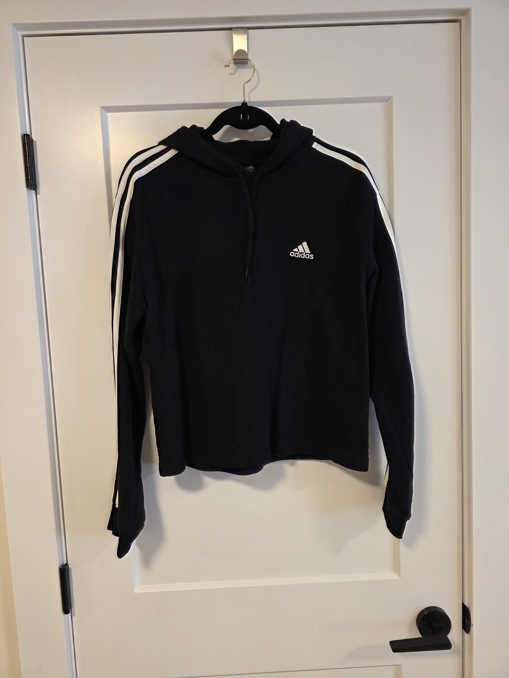 Adidas Black Hoodie with White Stripes